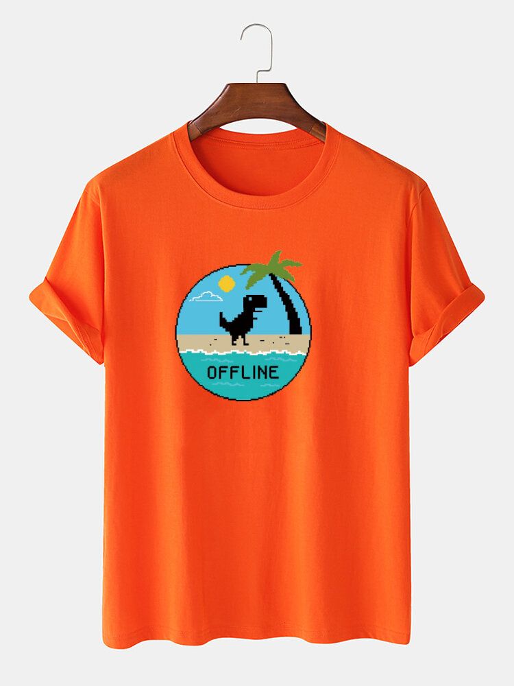 Atmungsaktives Dünnes Freizeit-t-shirt Aus 100 % Baumwolle Mit Cartoon-dinosaurier-grafikdruck Für Herren