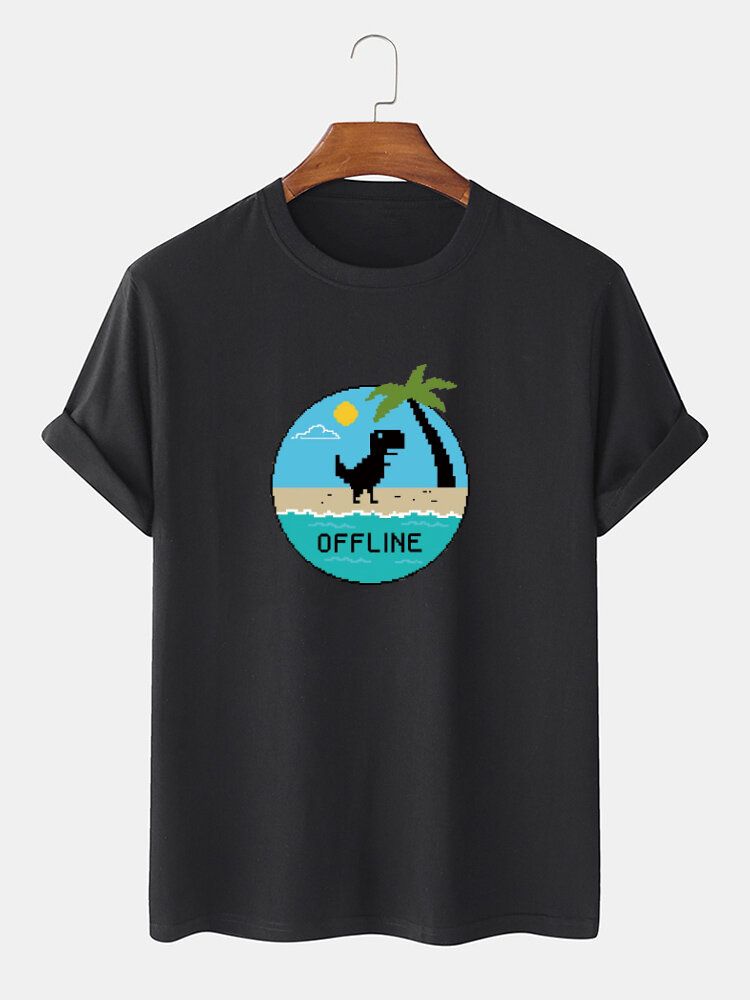 Atmungsaktives Dünnes Freizeit-t-shirt Aus 100 % Baumwolle Mit Cartoon-dinosaurier-grafikdruck Für Herren