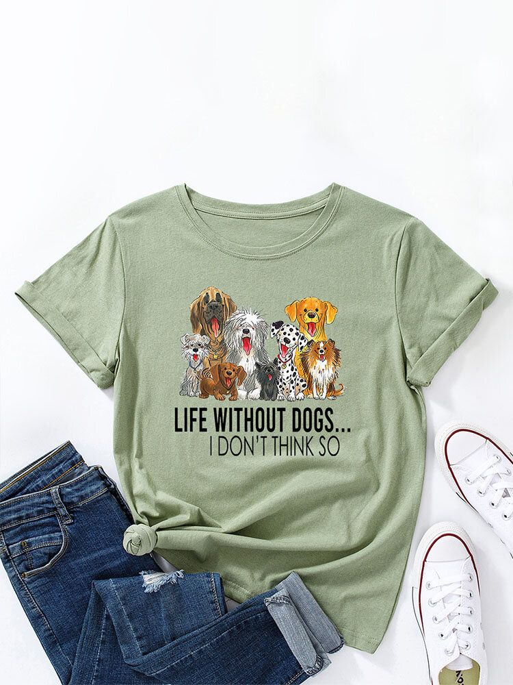 Buchstaben-karikatur-hundedruck-frauen-rundhals-t-shirt Für Frauen