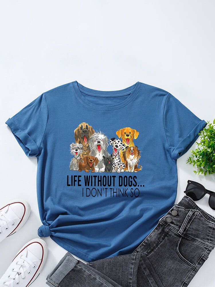 Buchstaben-karikatur-hundedruck-frauen-rundhals-t-shirt Für Frauen