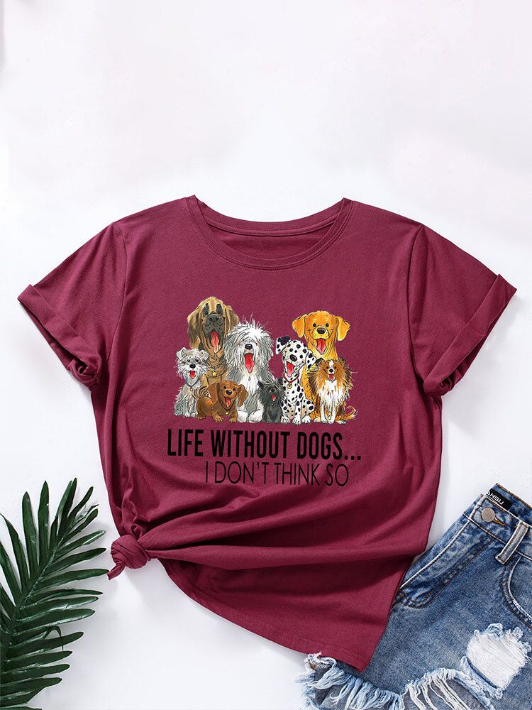 Buchstaben-karikatur-hundedruck-frauen-rundhals-t-shirt Für Frauen