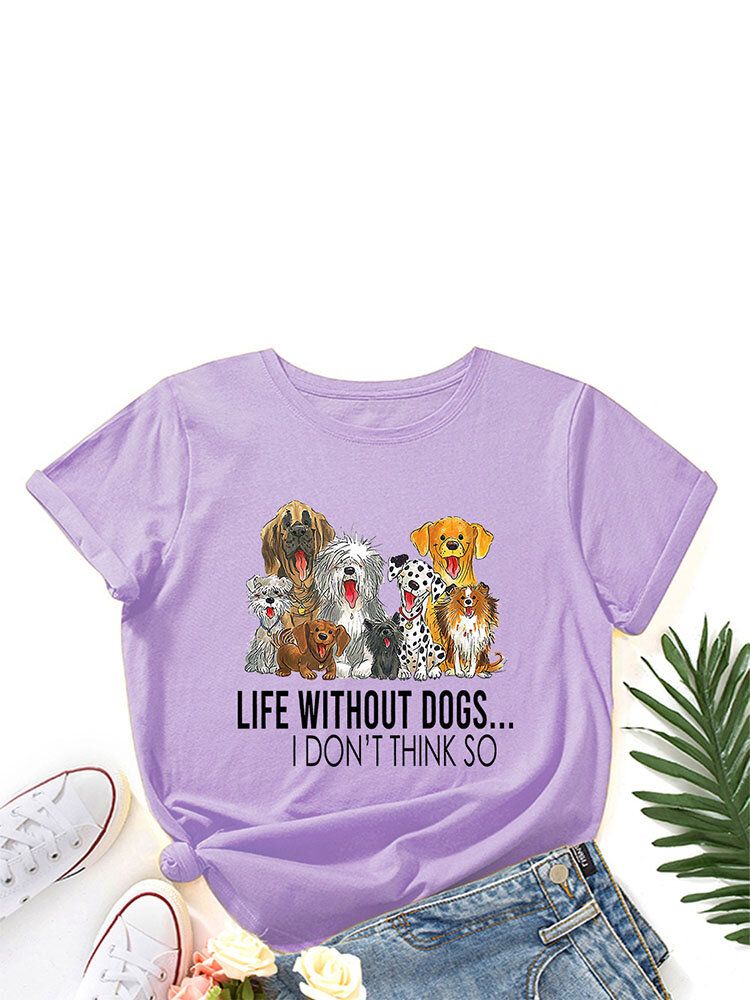 Buchstaben-karikatur-hundedruck-frauen-rundhals-t-shirt Für Frauen