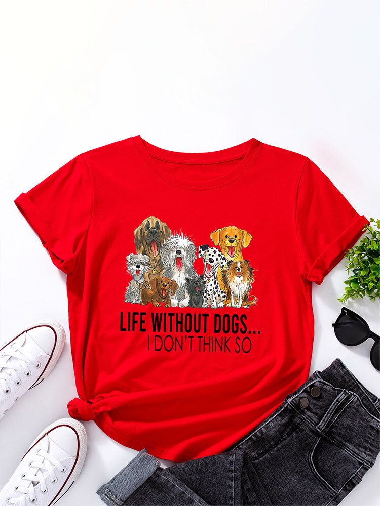 Buchstaben-karikatur-hundedruck-frauen-rundhals-t-shirt Für Frauen