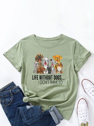 Buchstaben-karikatur-hundedruck-frauen-rundhals-t-shirt Für Frauen