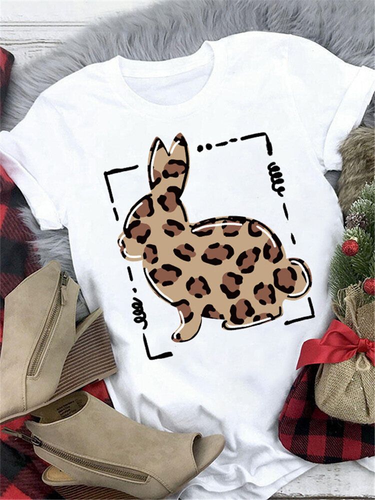 Bunny Print Kurzarm Plus Size Lässiges T-shirt Für Frauen