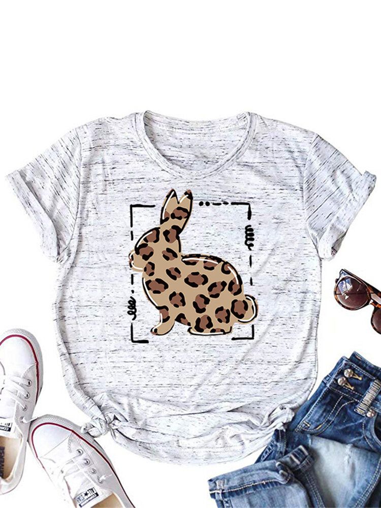 Bunny Print Kurzarm Plus Size Lässiges T-shirt Für Frauen