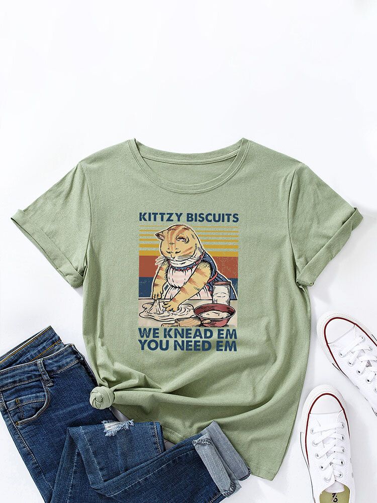 Cartoon-katzen-buchstaben-druck-oansatz-frauen-beiläufiges T-shirt