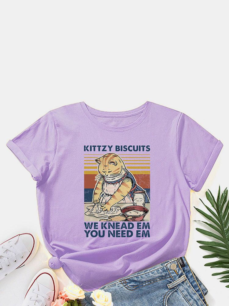 Cartoon-katzen-buchstaben-druck-oansatz-frauen-beiläufiges T-shirt