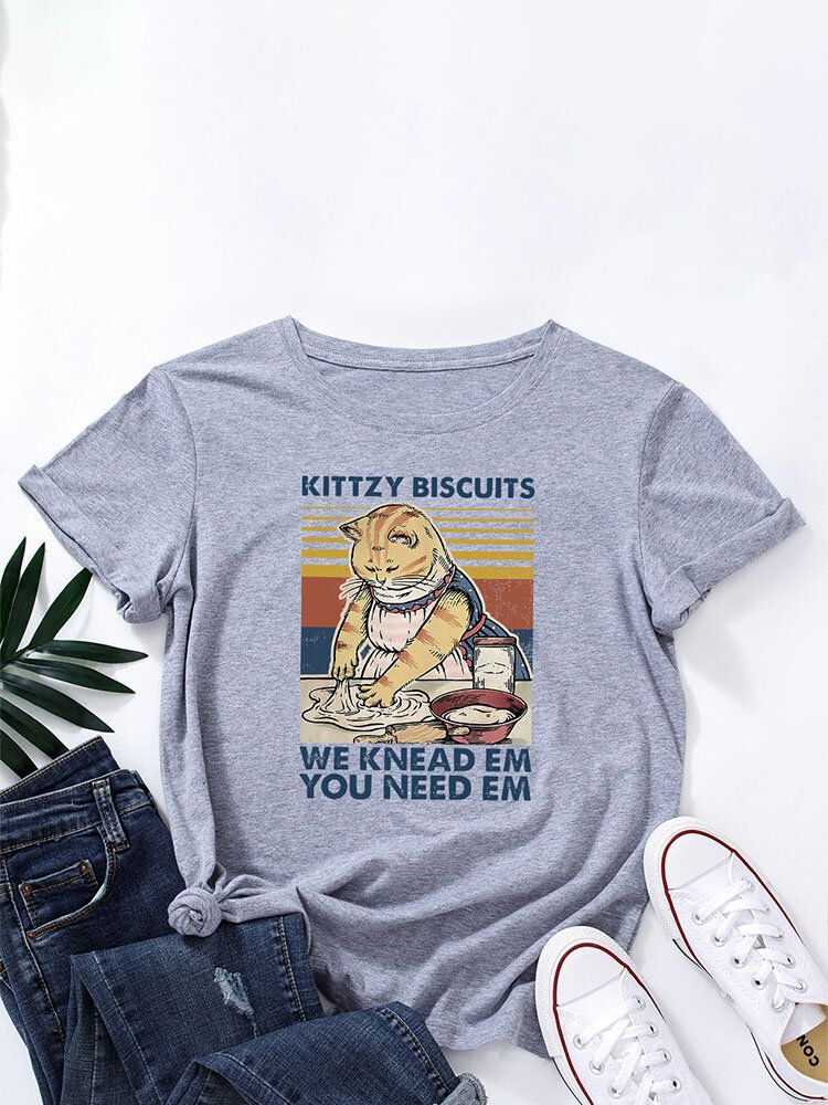 Cartoon-katzen-buchstaben-druck-oansatz-frauen-beiläufiges T-shirt