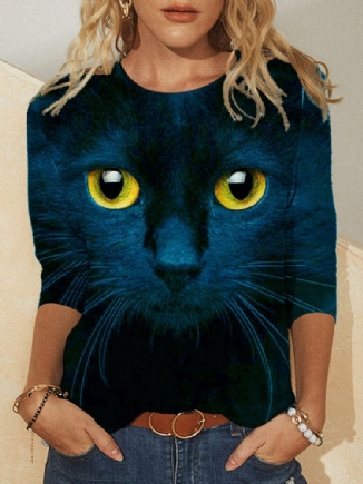 Damen 3d Cat Print Langarm Design T-shirts