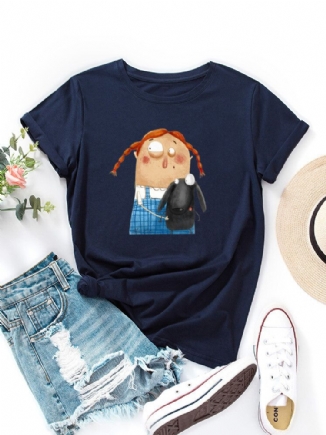 Damen Cartoon Figur Tier Grafik Rundhals Casual Kurzarm T-shirts