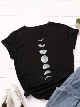 Damen Lunar Eclipse Graphic Print Mehrfarbiges Kurzarm-tages-t-shirt Mit O-ausschnitt