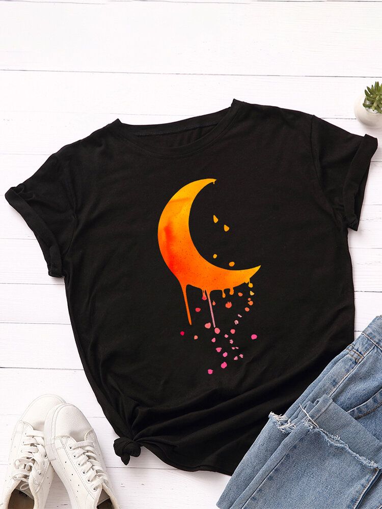 Damen Moon Graphics Lässige Kurzarm-t-shirts Mit Rundhalsausschnitt