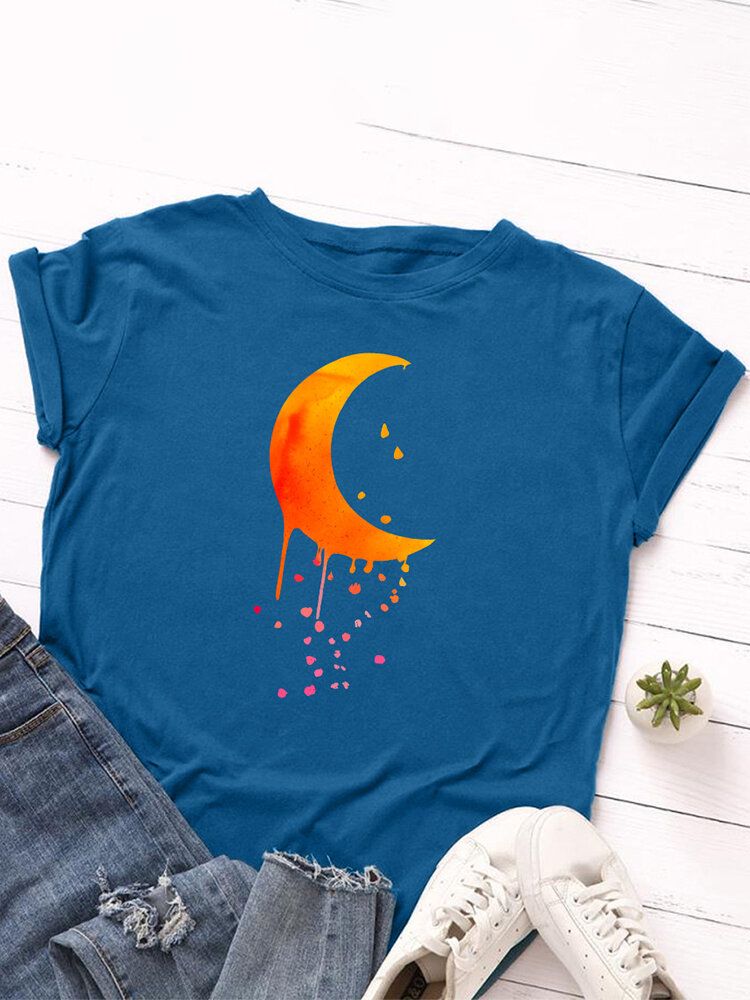 Damen Moon Graphics Lässige Kurzarm-t-shirts Mit Rundhalsausschnitt