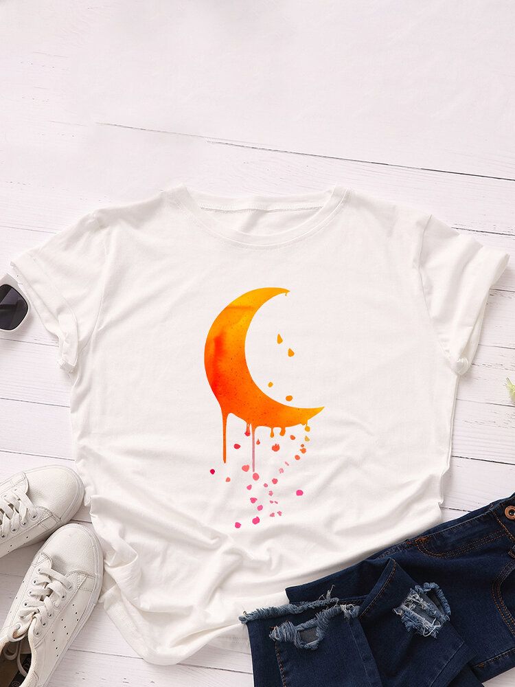 Damen Moon Graphics Lässige Kurzarm-t-shirts Mit Rundhalsausschnitt