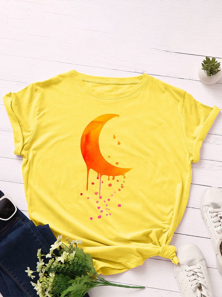 Damen Moon Graphics Lässige Kurzarm-t-shirts Mit Rundhalsausschnitt