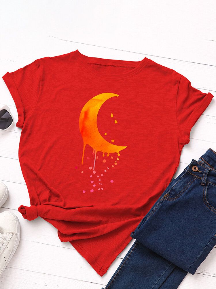 Damen Moon Graphics Lässige Kurzarm-t-shirts Mit Rundhalsausschnitt