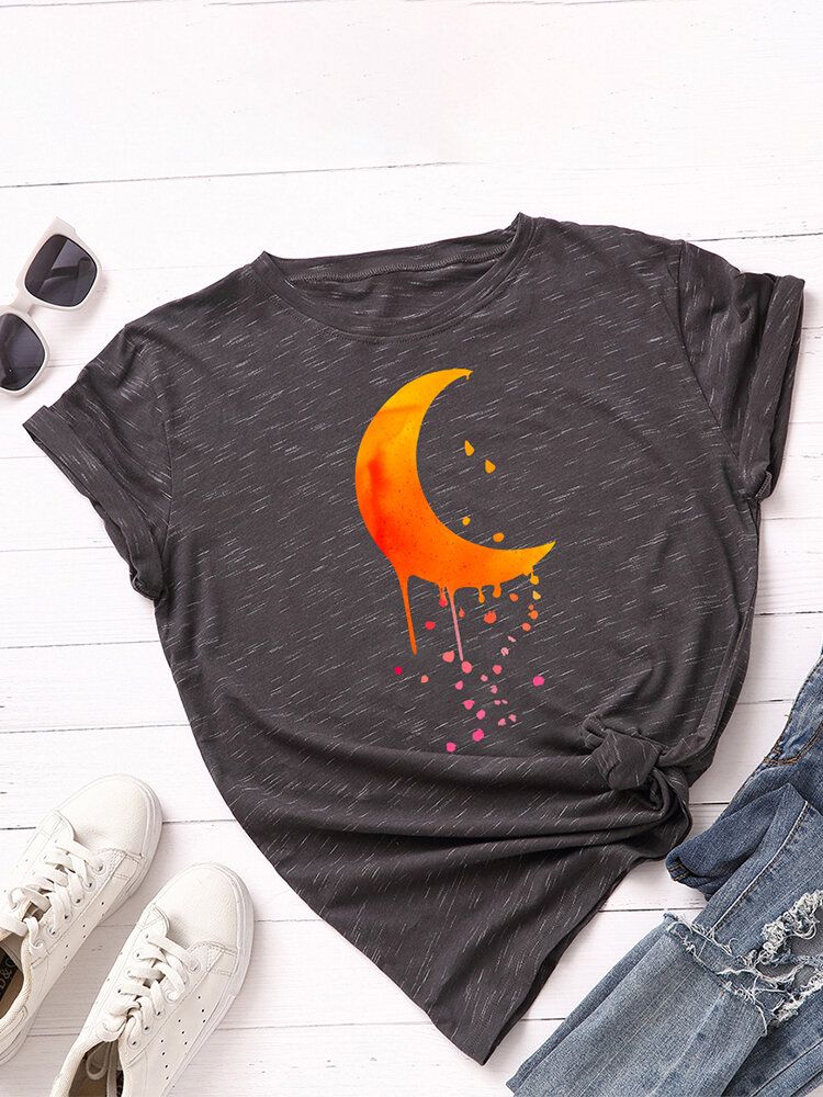 Damen Moon Graphics Lässige Kurzarm-t-shirts Mit Rundhalsausschnitt