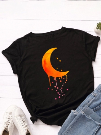 Damen Moon Graphics Lässige Kurzarm-t-shirts Mit Rundhalsausschnitt