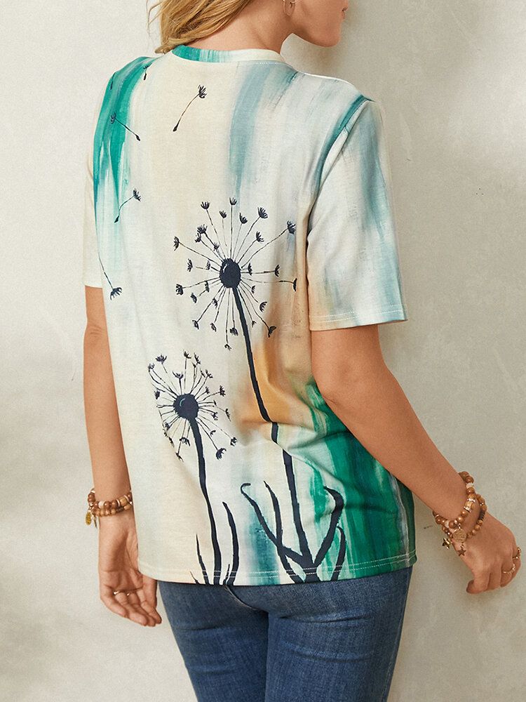 Damen Plant Ombre Print Lässige Kurzarm-t-shirts Mit Rundhalsausschnitt