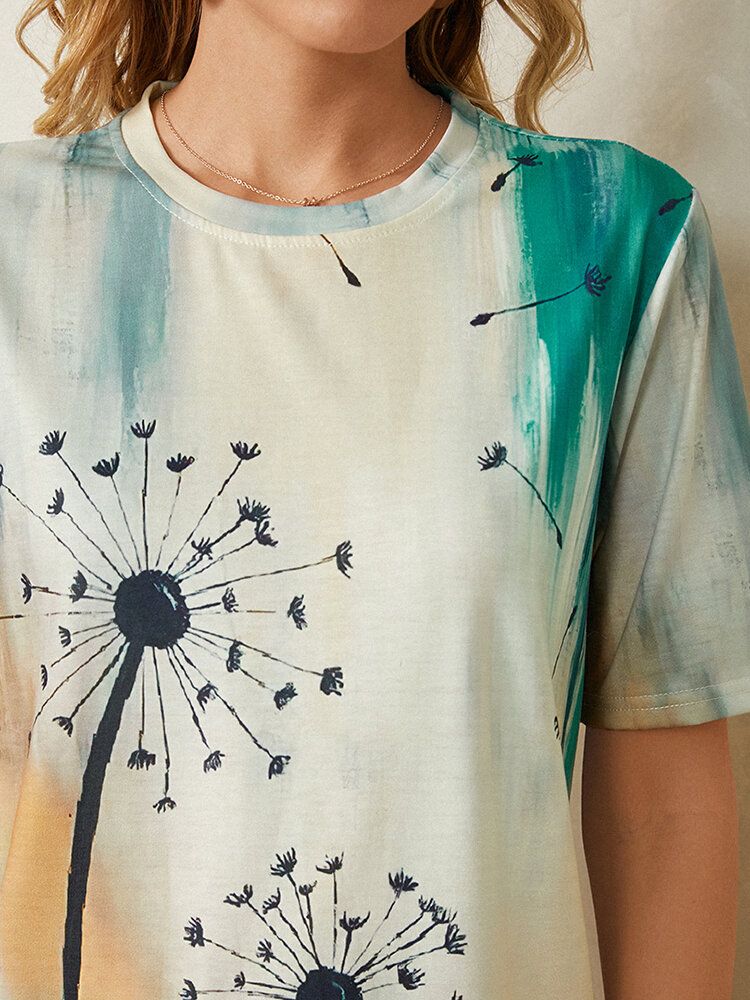 Damen Plant Ombre Print Lässige Kurzarm-t-shirts Mit Rundhalsausschnitt