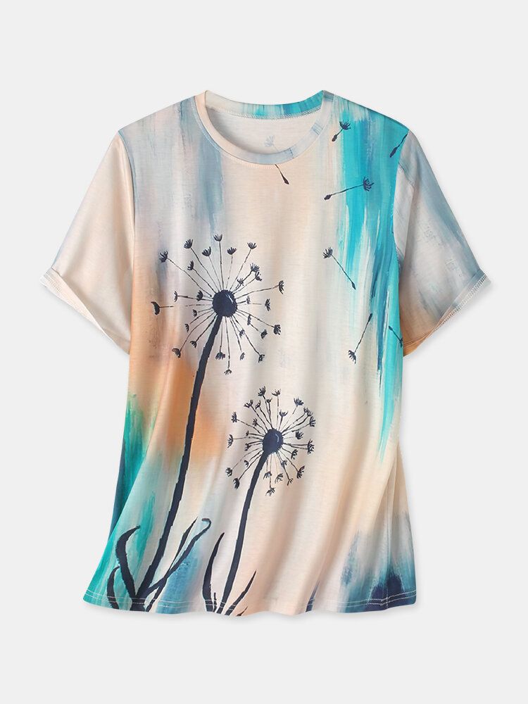 Damen Plant Ombre Print Lässige Kurzarm-t-shirts Mit Rundhalsausschnitt