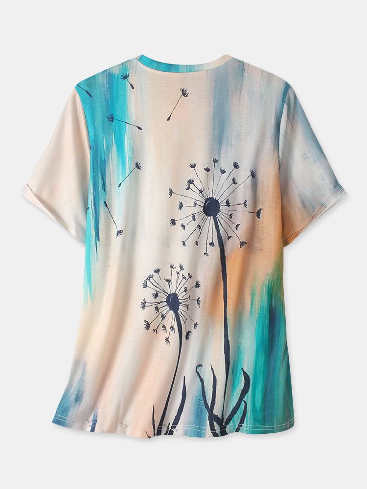 Damen Plant Ombre Print Lässige Kurzarm-t-shirts Mit Rundhalsausschnitt