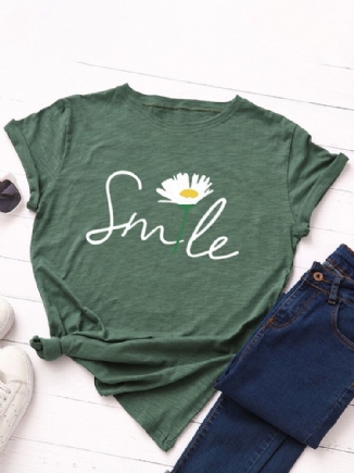 Damen Smile Daisy Print Multicolor O-neck Kurzarm Casual T-shirt