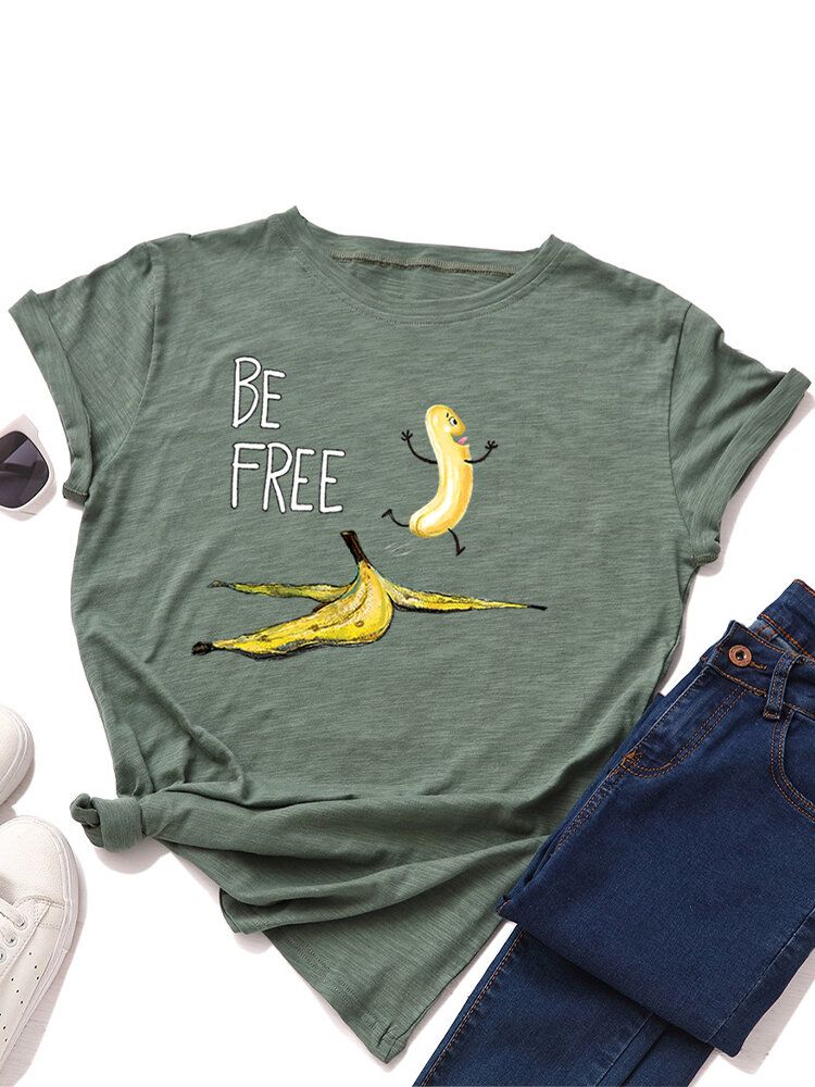 Damen-t-shirts Mit Lustigem Bananen-buchstabendruck Rundhalsausschnitt Lässig Kurzärmlig