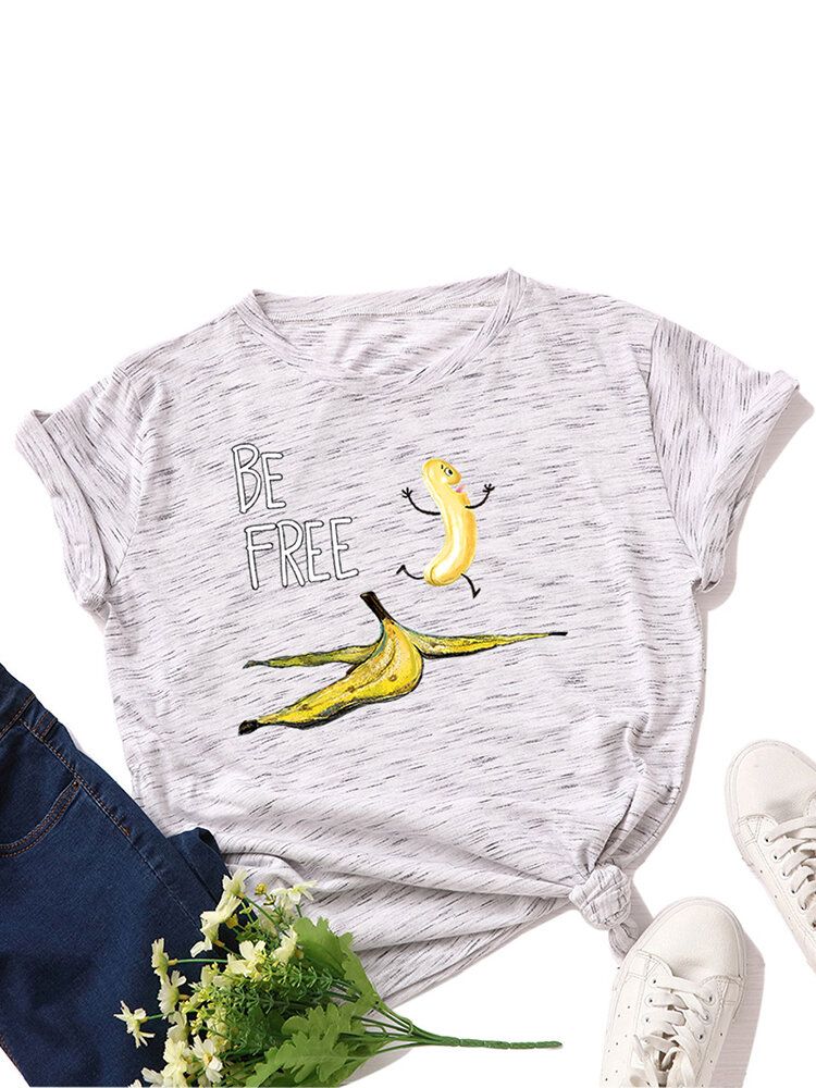 Damen-t-shirts Mit Lustigem Bananen-buchstabendruck Rundhalsausschnitt Lässig Kurzärmlig