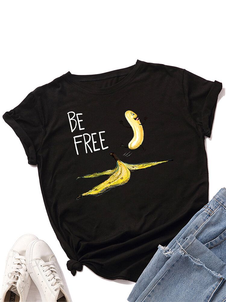 Damen-t-shirts Mit Lustigem Bananen-buchstabendruck Rundhalsausschnitt Lässig Kurzärmlig