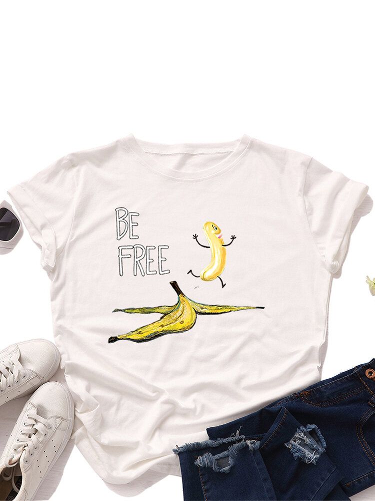 Damen-t-shirts Mit Lustigem Bananen-buchstabendruck Rundhalsausschnitt Lässig Kurzärmlig