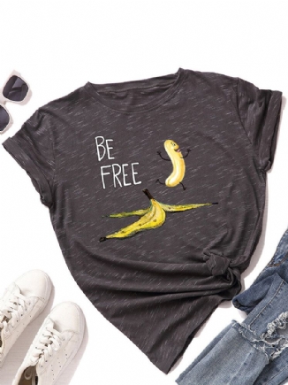 Damen-t-shirts Mit Lustigem Bananen-buchstabendruck Rundhalsausschnitt Lässig Kurzärmlig