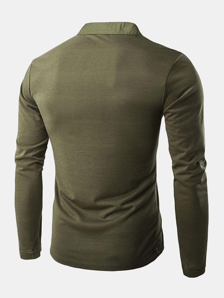 Einfarbige Langarm-freizeit-t-shirts Mit Henley-kragen Für Herren