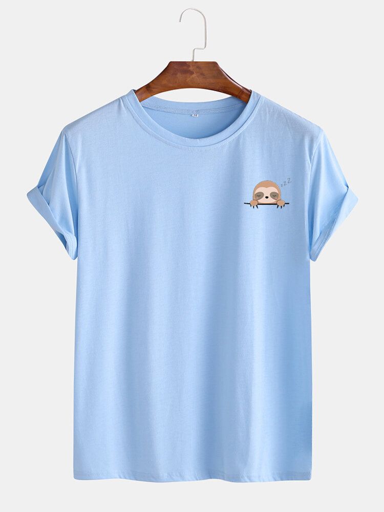 Einfarbiges Kurzarm-freizeit-t-shirt Mit Cartoon-faultier Für Herren