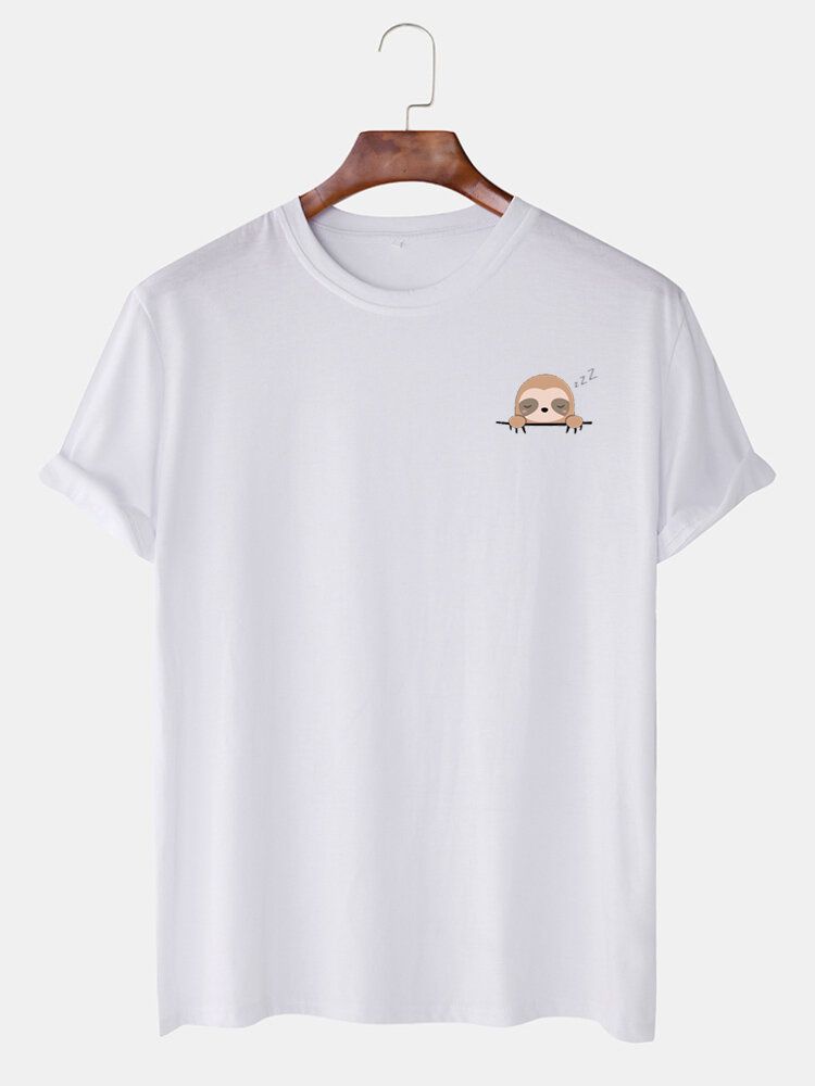 Einfarbiges Kurzarm-freizeit-t-shirt Mit Cartoon-faultier Für Herren