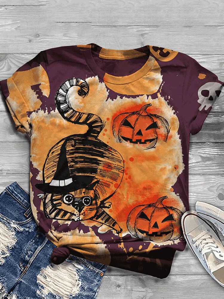 Frauen-halloween-lustiger Kürbis-druck-beiläufige Kurzarm-t-shirts