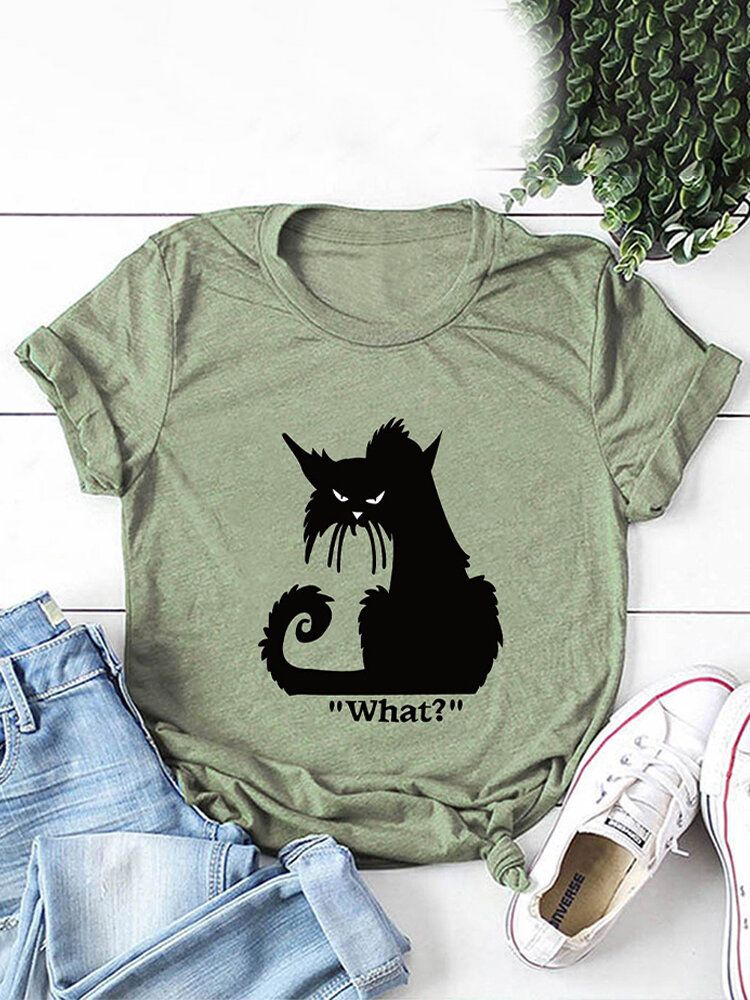 Frauen-karikatur-katzen-buchstabe Druckte Oansatz Beiläufige Kurze Hülsen-t-shirts