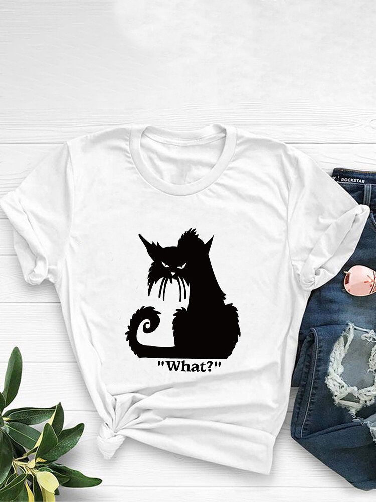 Frauen-karikatur-katzen-buchstabe Druckte Oansatz Beiläufige Kurze Hülsen-t-shirts