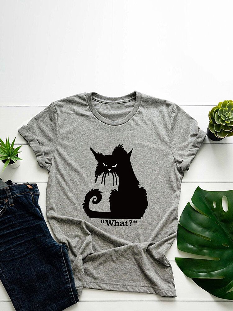 Frauen-karikatur-katzen-buchstabe Druckte Oansatz Beiläufige Kurze Hülsen-t-shirts