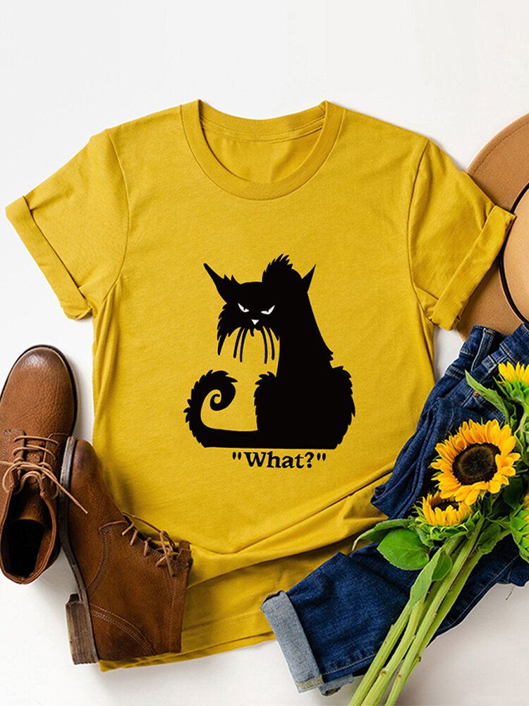 Frauen-karikatur-katzen-buchstabe Druckte Oansatz Beiläufige Kurze Hülsen-t-shirts