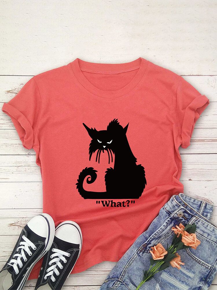 Frauen-karikatur-katzen-buchstabe Druckte Oansatz Beiläufige Kurze Hülsen-t-shirts