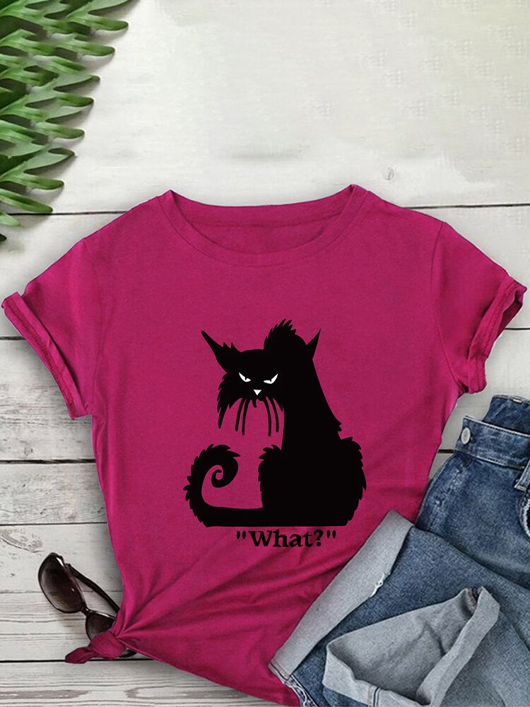 Frauen-karikatur-katzen-buchstabe Druckte Oansatz Beiläufige Kurze Hülsen-t-shirts