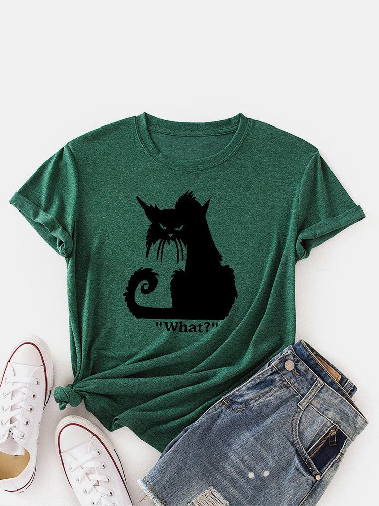 Frauen-karikatur-katzen-druck-rundhals-lässige Kurzarm-t-shirts