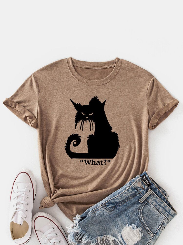 Frauen-karikatur-katzen-druck-rundhals-lässige Kurzarm-t-shirts