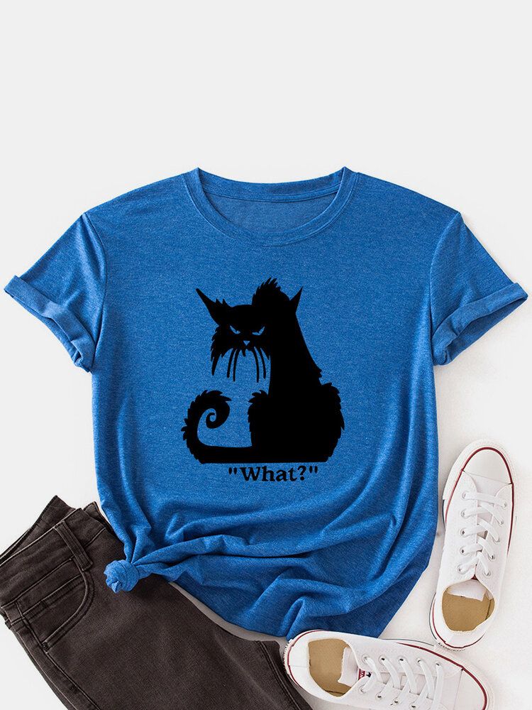 Frauen-karikatur-katzen-druck-rundhals-lässige Kurzarm-t-shirts