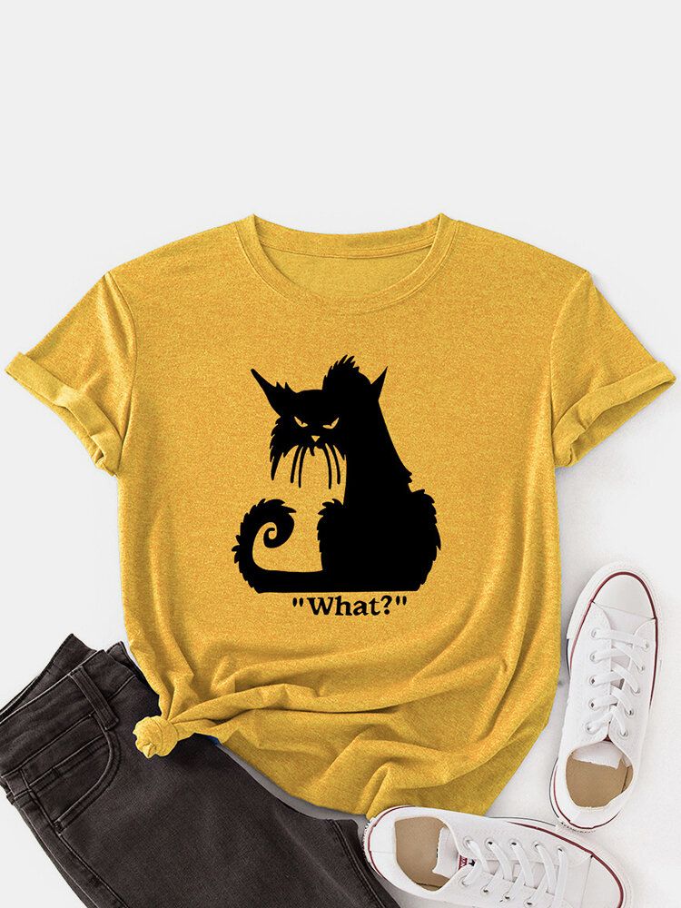 Frauen-karikatur-katzen-druck-rundhals-lässige Kurzarm-t-shirts