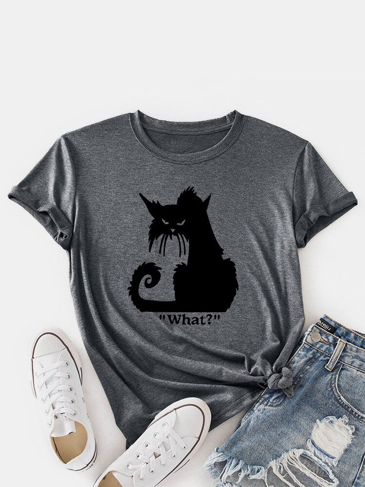 Frauen-karikatur-katzen-druck-rundhals-lässige Kurzarm-t-shirts