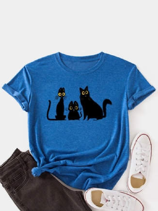 Frauen-karikatur-katzen-druck-rundhals-niedliche Kurzarm-t-shirts