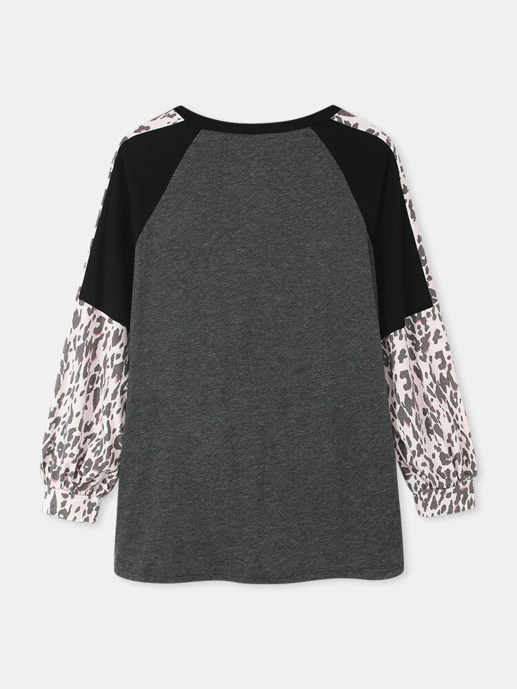 Frauen-leopard-raglan-hülsen-patchwork-oansatz Beiläufiges Loses T-shirt